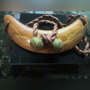 Magda K Wooden Necklace with Brown Cord